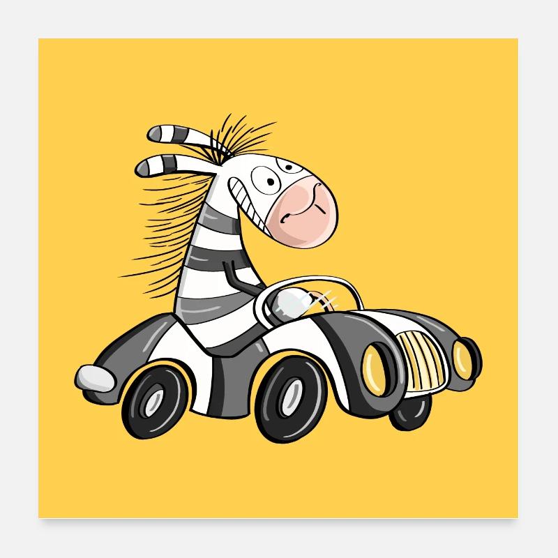 Zebra dans l'affiche de crèche de voiture de course - Poster 60 x 60 cm - blanc