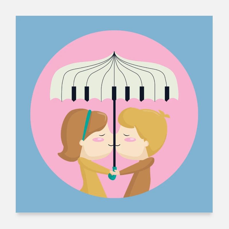 Elskende par / piano / paraply Poster 60x60 cm