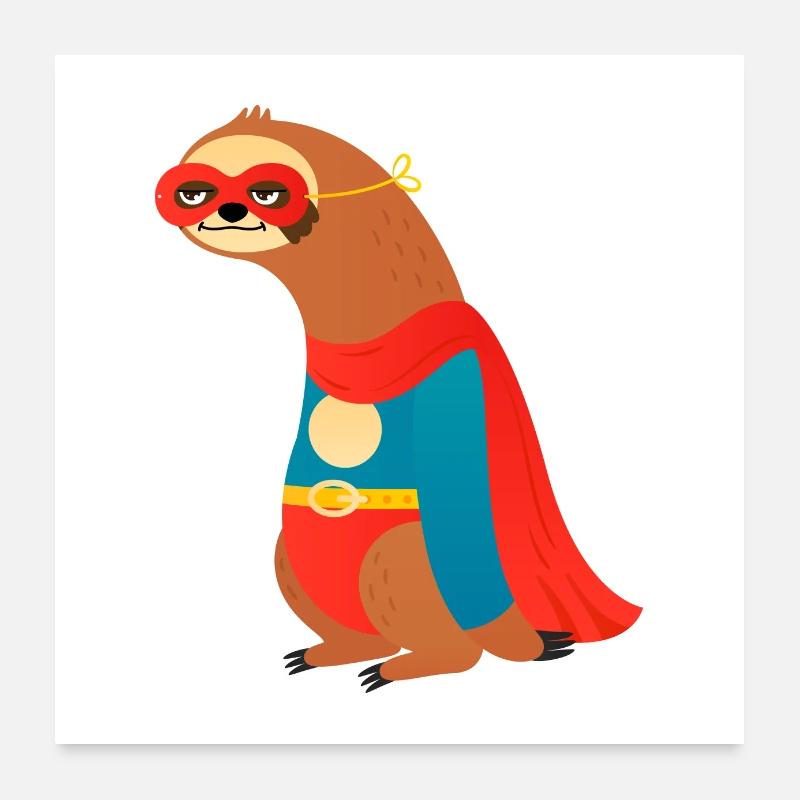 Paresseux de super-héros Poster 60 x 60 cm