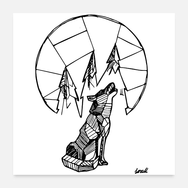Loup polygone - Poster 60 x 60 cm - blanc