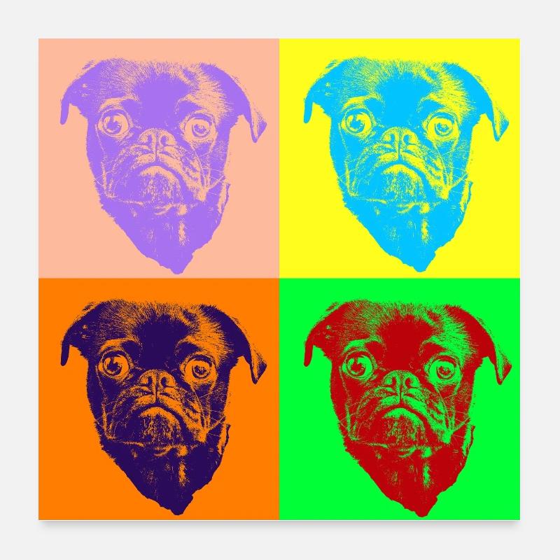 Pop Art Style Doux Mops Tête de Chien - Idée cadeau Poster 60 x 60 cm