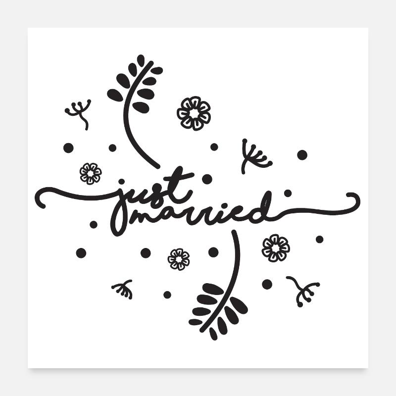 Mariage Just married black letter - Idée cadeau Poster 60 x 60 cm