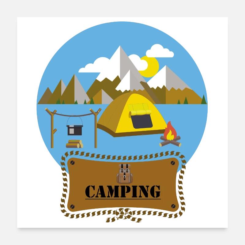 Plan de design outdoor Camping Camp de camp de camp montagnes - Poster 60 x 60 cm - blanc