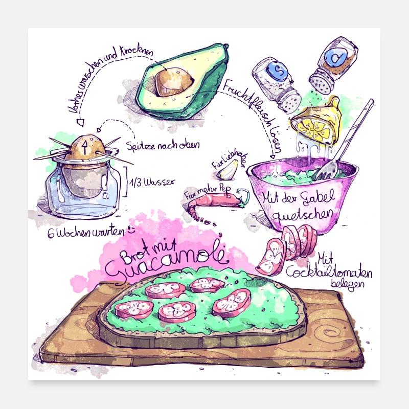 Rezept: Guacamole - Poster 60x60 cm - Weiß