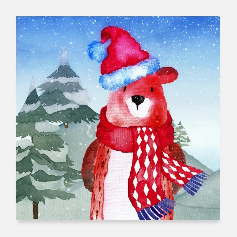 Animaux amis dans la forêt d'hiver - Le petit ours Poster 60 x 60 cm