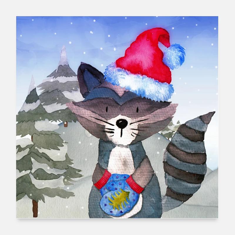 Tierfreunde im Winterwald - Der kleine Waschbär Poster 60x60 cm
