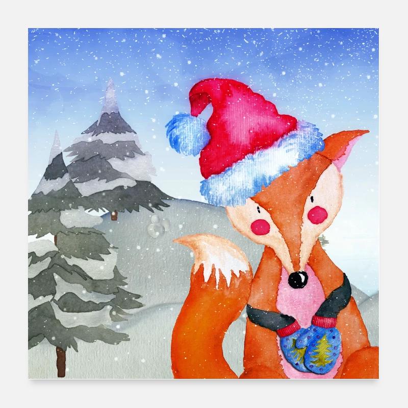 Animaux amis dans la forêt d'hiver - Le petit renard Poster 60 x 60 cm