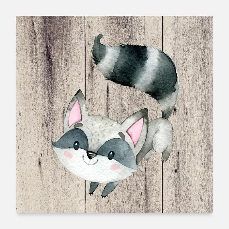 Animaux amis dans la forêt - Le petit raton laveur Poster 60 x 60 cm