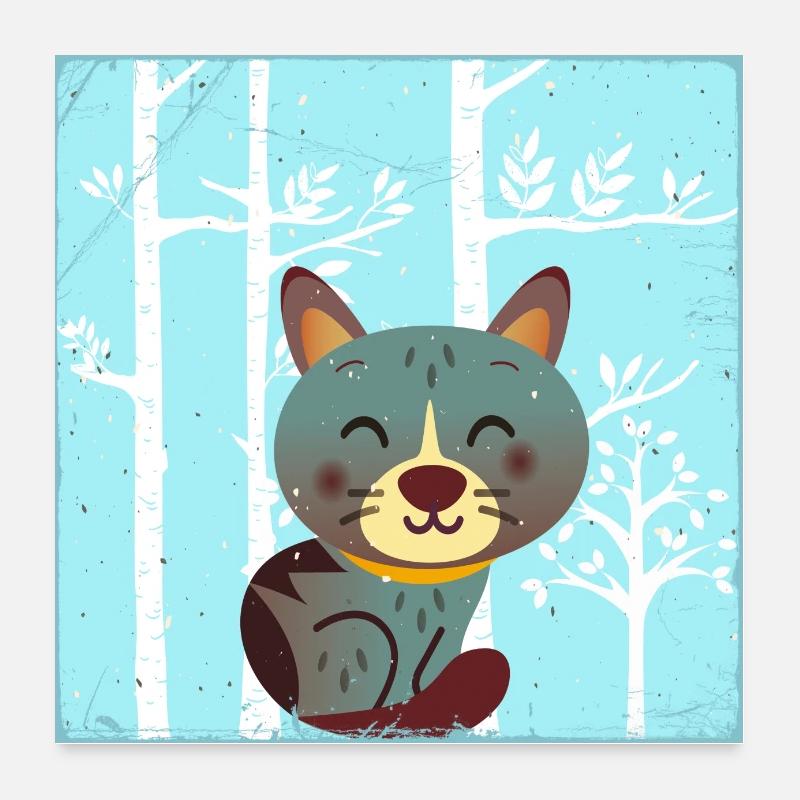 Petit chat - animaux amis dans la forêt de conte de fées - Poster 60 x 60 cm - blanc