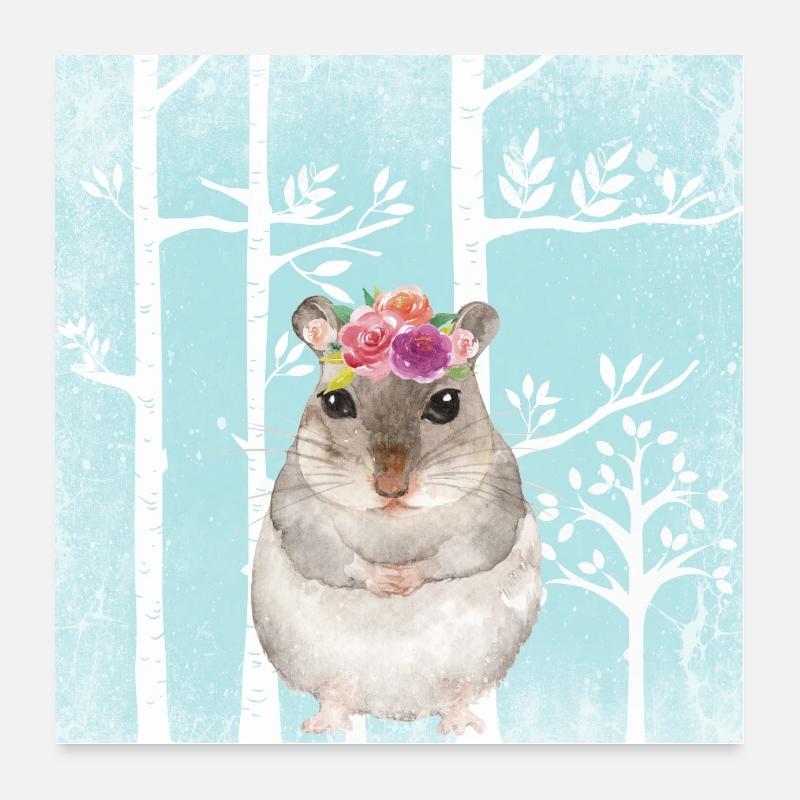 Amis de la forêt dans la forêt bleue de conte de fées - Le hamster Poster 60 x 60 cm