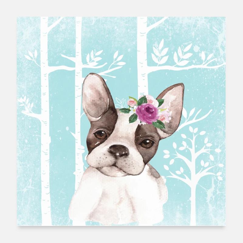 Amis de la forêt dans la forêt de conte de fées bleue - Le chien Poster 60 x 60 cm