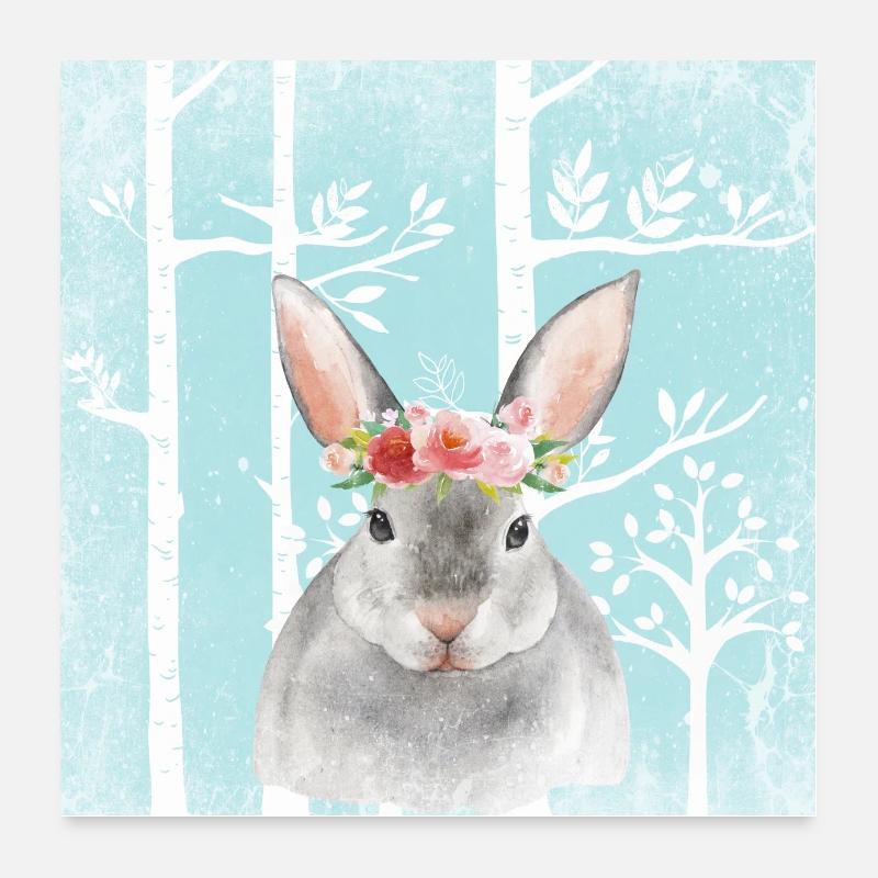 Wald Freunde im Blauen Märchenwald - Der Hase Poster 60x60 cm