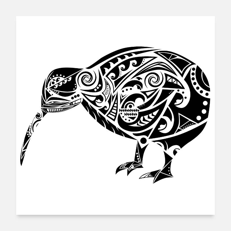 Maori Kiwi Vogel Schwarz - Geschenkidee Poster 60x60 cm