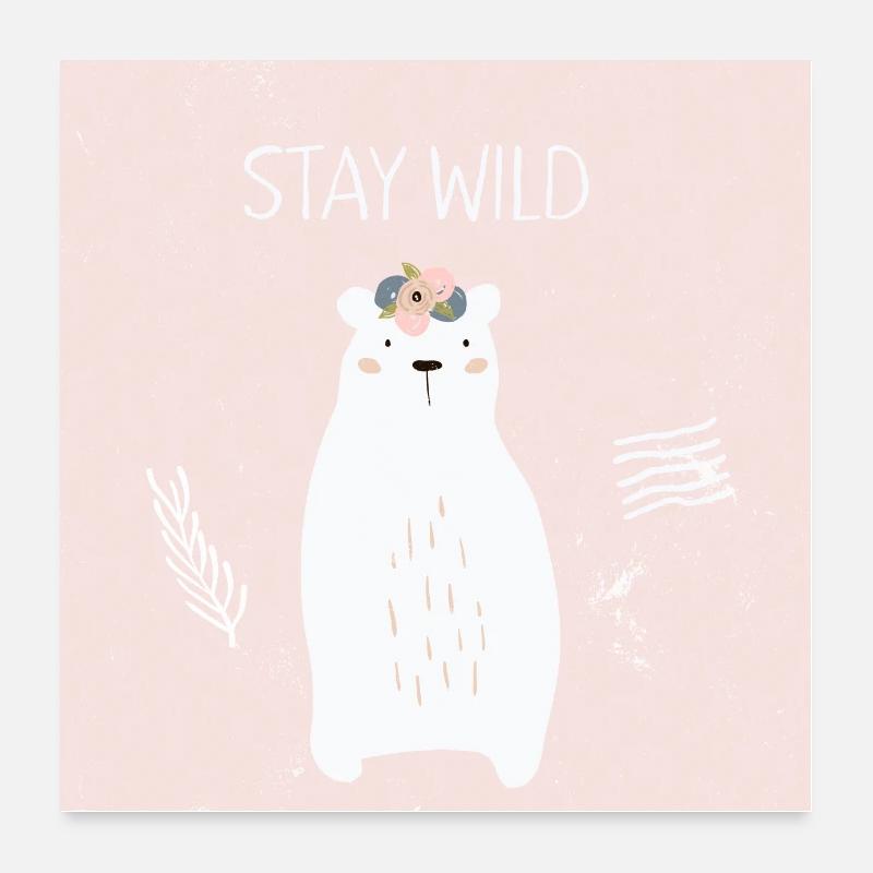 Forest friends - polar bear on pink Poster 24" x 24" (60x60 cm)