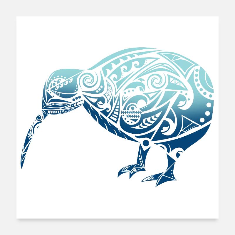 Maori Kiwi Vogel Blau - Geschenkidee - Poster 60x60 cm - Weiß