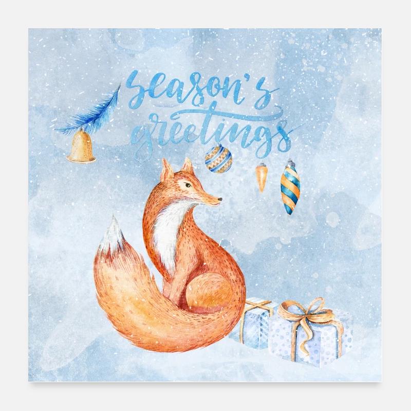 Weihnachtsgrüße - Fuchs - Poster 60x60 cm - Weiß