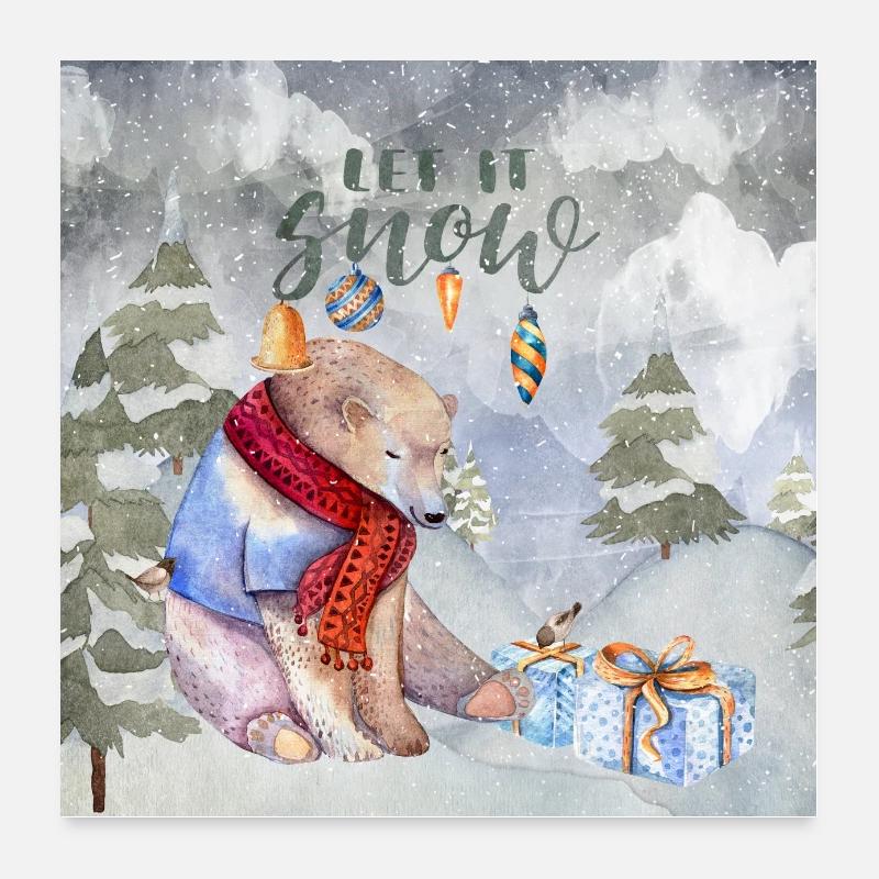 Auguri di Natale - accogliente orso polare - Poster 60x60 cm - bianco