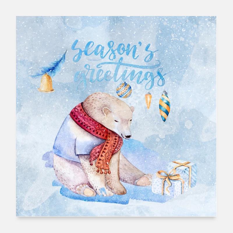 Weihnachtsgrüße - gemütlicher Eisbär Poster 60x60 cm