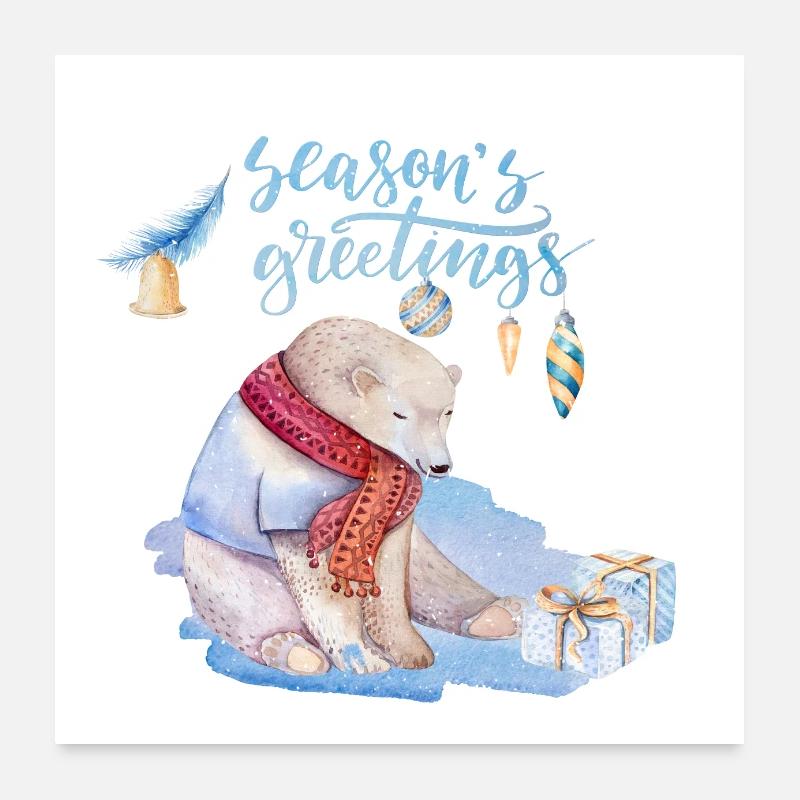 Weihnachtsgrüße - gemütlicher Eisbär - Poster 60x60 cm - Weiß