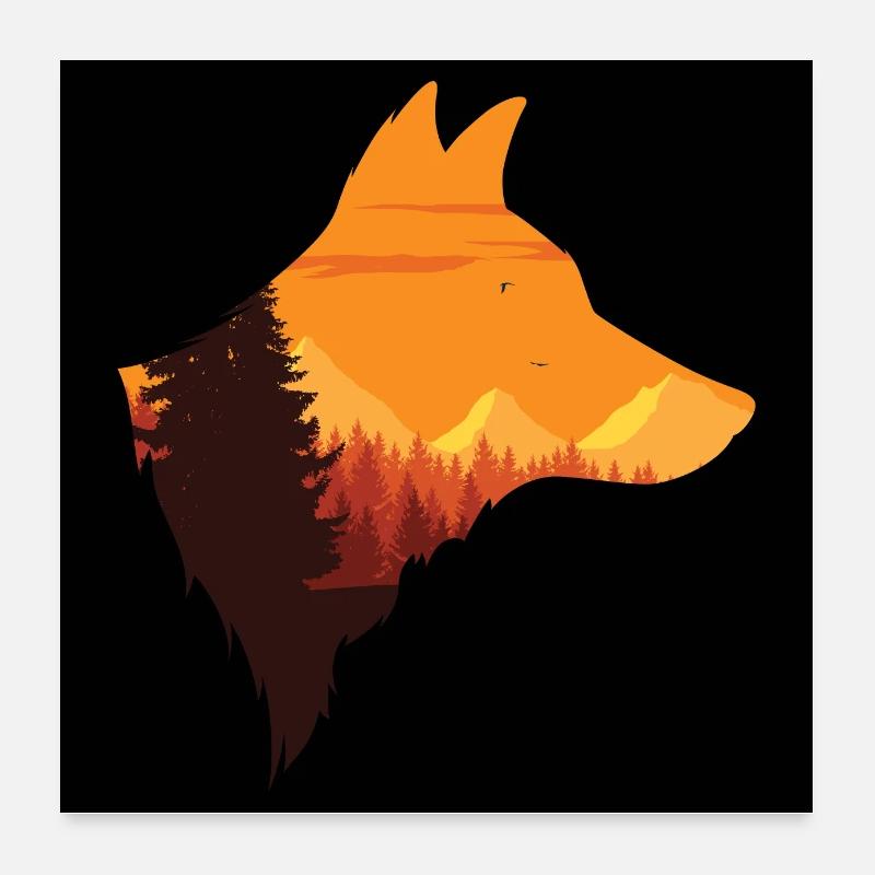 Wolf's head silhouette | Pack Moon Wolf Gift Poster 24" x 24" (60x60 cm)