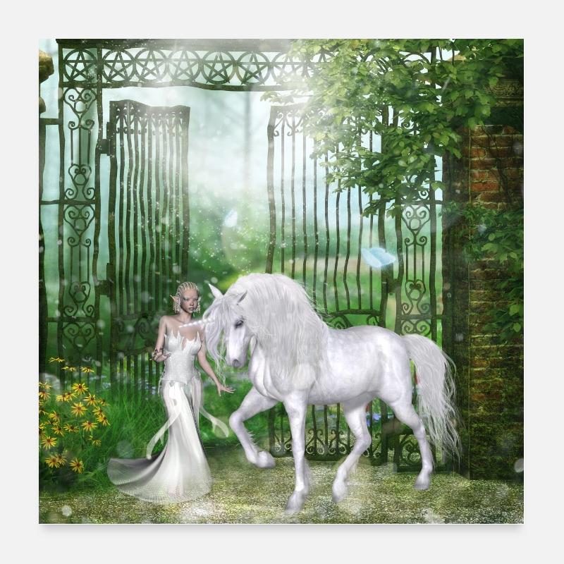 Merveilleuse fée avec licorne - Poster 60 x 60 cm - blanc