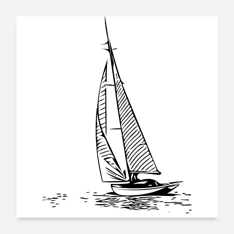 Segelboot - Poster 60x60 cm - Weiß