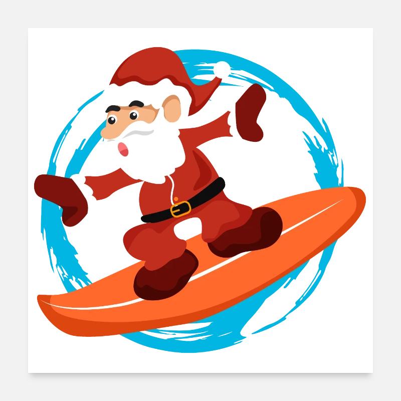 Weihnachten Weihnachtsmann Surfen - Geschenkidee Poster 60x60 cm
