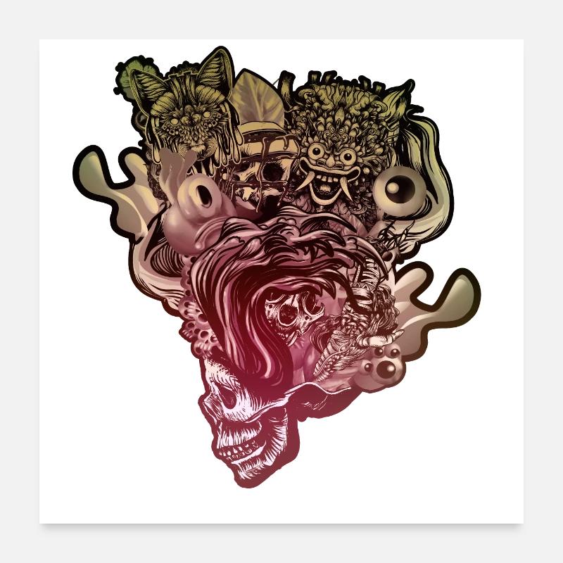 Kopf geblasener Schädel Poster 60x60 cm