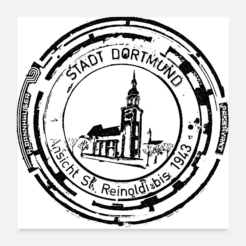 Dortmund Kirche Gully Gulli Gullideckel Geschenk - Poster 60x60 cm - Weiß