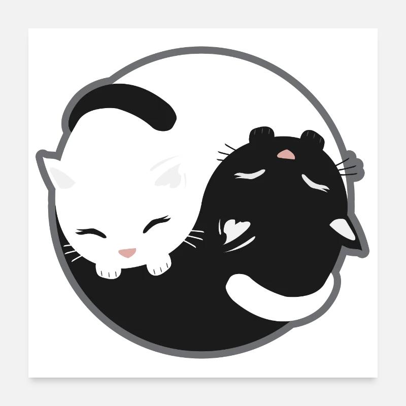 Chat - Yin Yang chats noir et blanc cadeau Poster 60 x 60 cm
