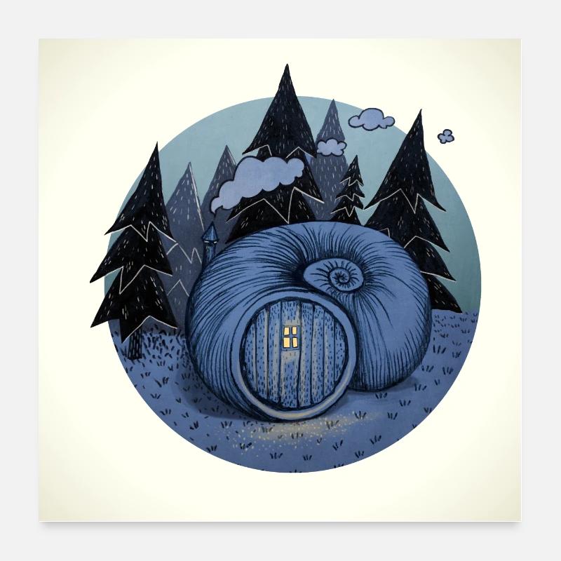 maison d'escargot confortable à la maison la nuit Poster 60 x 60 cm