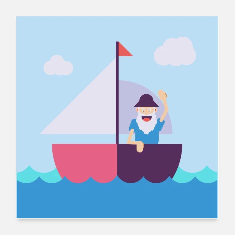 Opa auf dem Segelboot Poster 60x60 cm