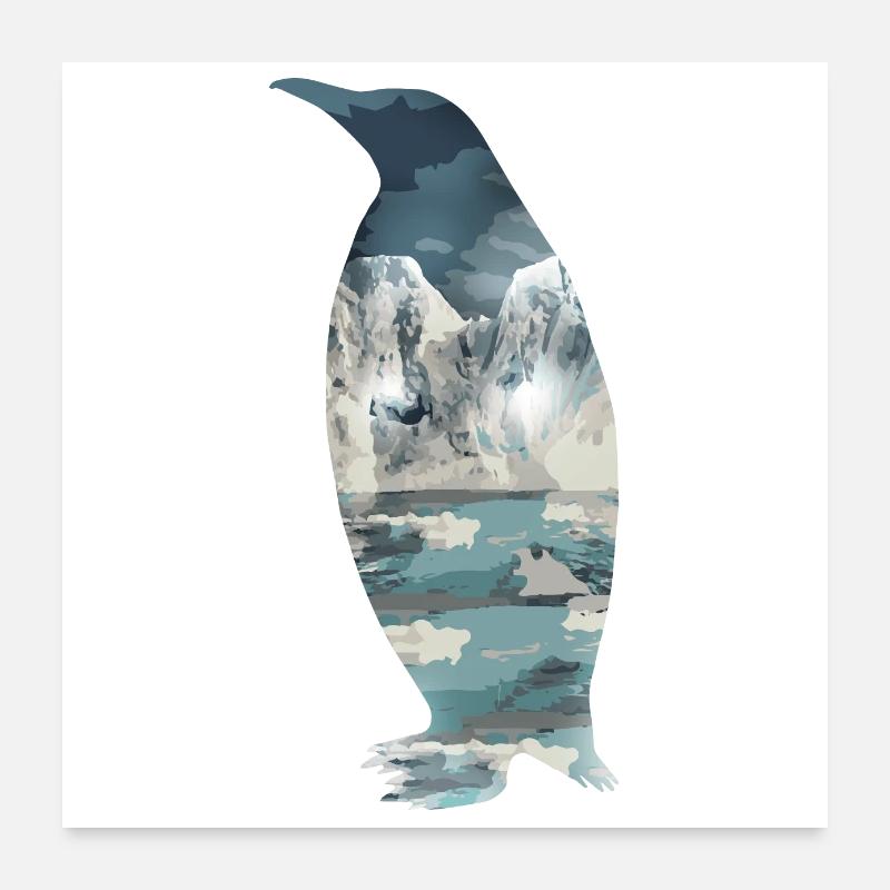 Double exposition Animaux Pingouin - Idée cadeau Poster 60 x 60 cm