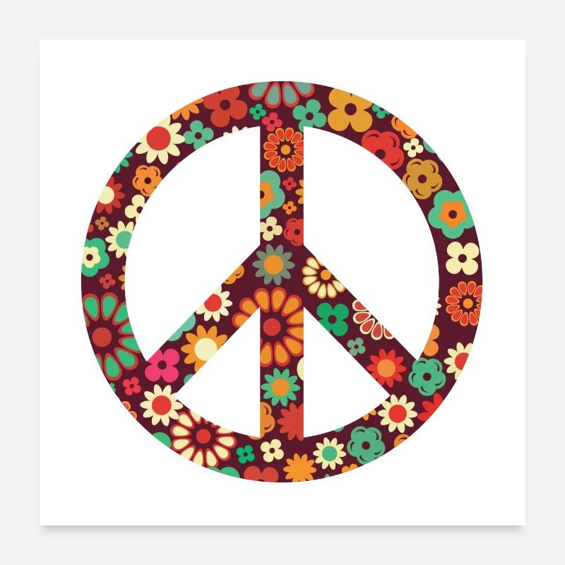 Fleurs enfants - paix Poster 60 x 60 cm