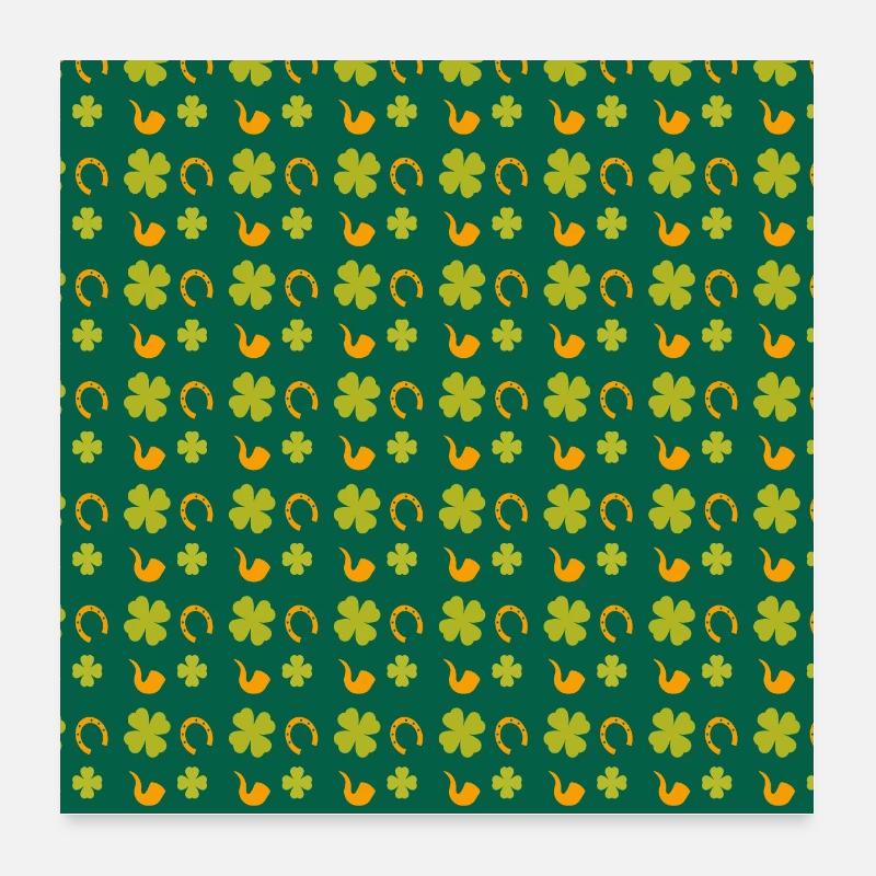 St. Patricks Day grünes Kleeblatt Muster - Poster 60x60 cm - Weiß