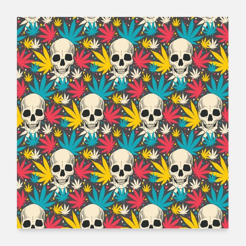 Skull skull cannabis grass colorful pattern Poster 24" x 24" (60x60 cm)