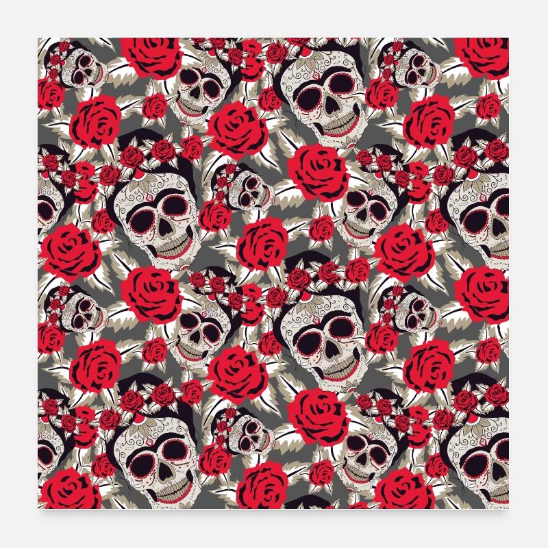 Skull Skull Sugar Skull Mexico Rose Pattern Poster 24" x 24" (60x60 cm)