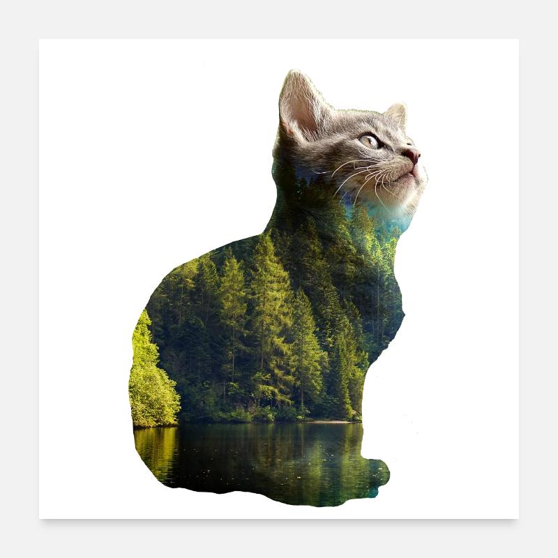 Double Exposure Animals Cat Nature - Gift Idea Poster 24" x 24" (60x60 cm)