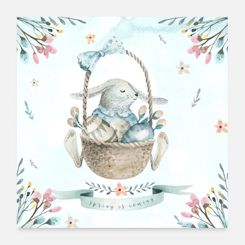 Spring is coming - Rabbit in the basket Poster 24" x 24" (60x60 cm)