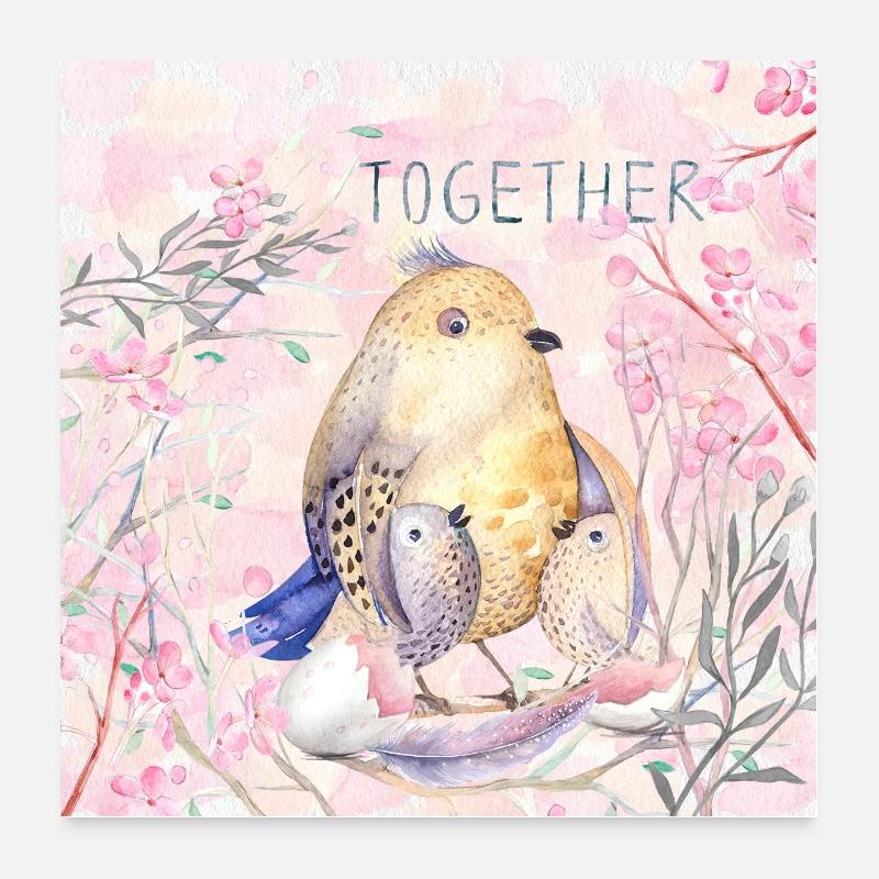 Together - Vogelfamilie Poster 60x60 cm