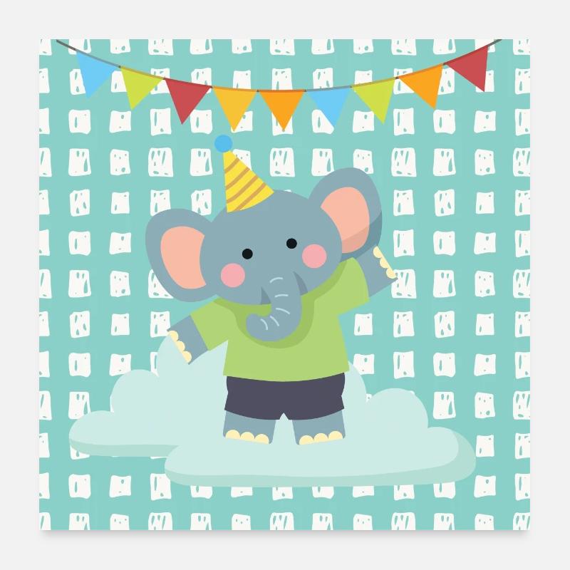 Elefant- Tierfreunde blau - Poster 60x60 cm - Weiß