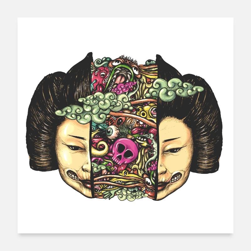 Aufgeteilter Kopf Gueisha Doodle Poster 60x60 cm