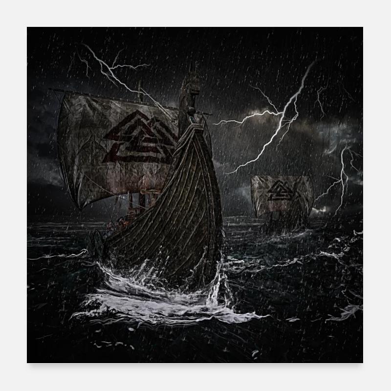 Viking ships Valknut storm lightning gift Poster 24" x 24" (60x60 cm)