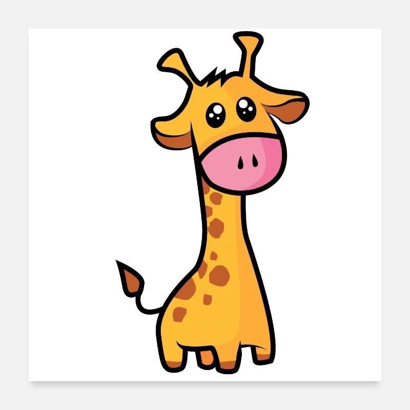 Giraffe süß gezeichnet in Comicart. Geschenk Poster 60x60 cm