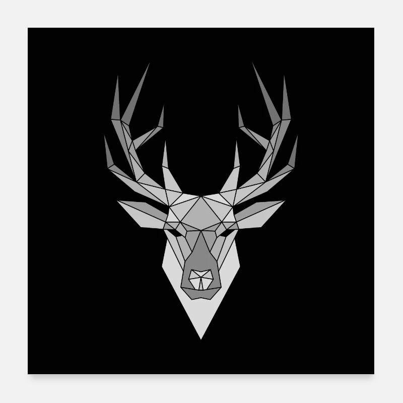 Hirsch Polygon Origami Poster - Poster 60x60 cm - Weiß