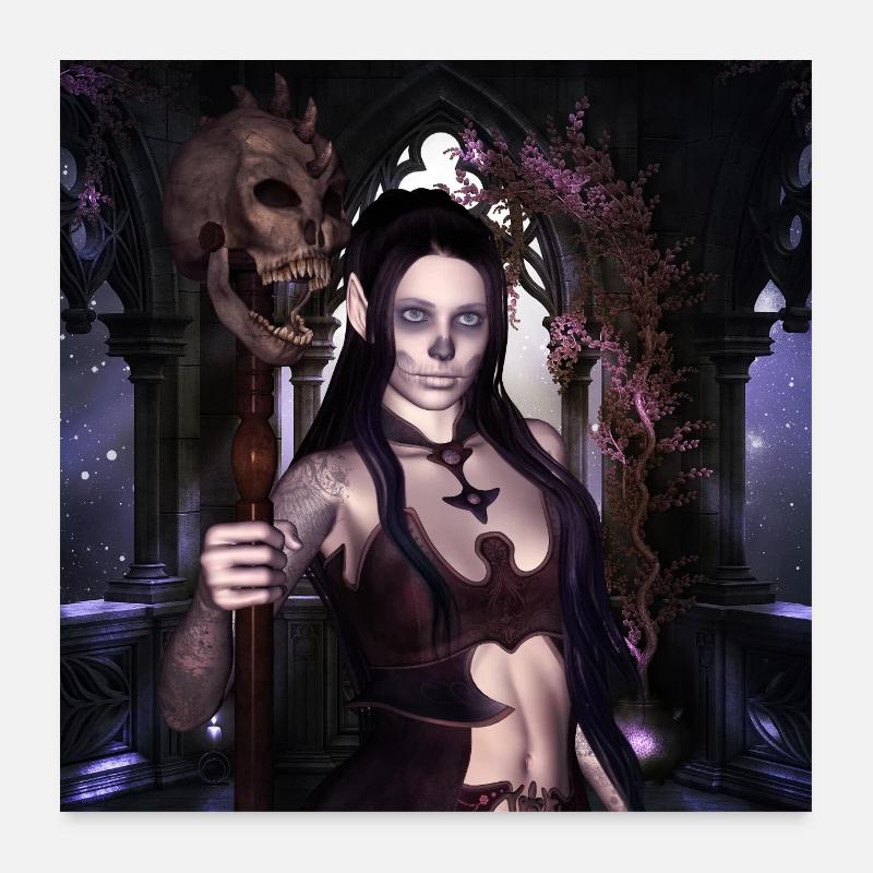 Die dunkle Prinzessin mit den Schädeln. Poster 60x60 cm