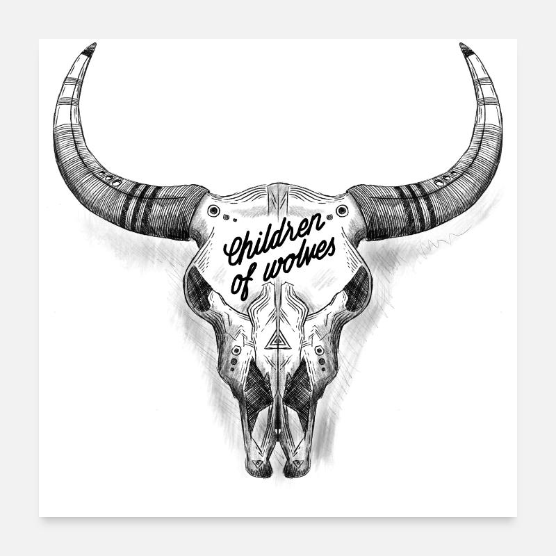 Badass Schädel Bison Design Poster 60x60 cm