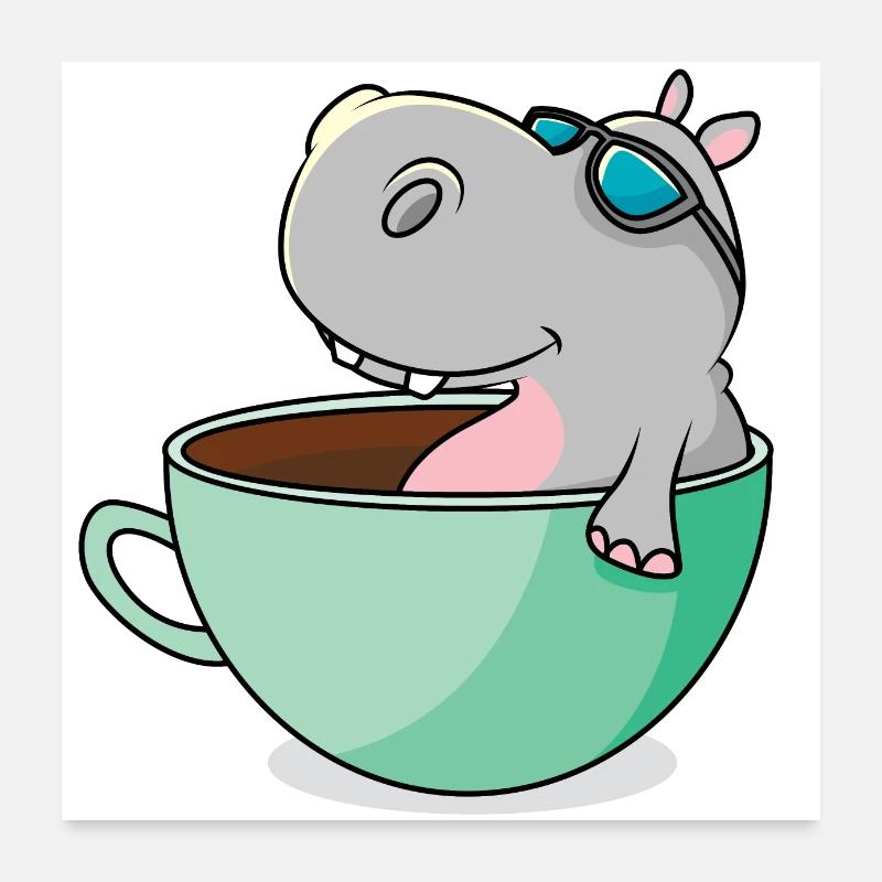 Hippo se refroidit dans sa tasse pour se rafraîchir Poster 60 x 60 cm