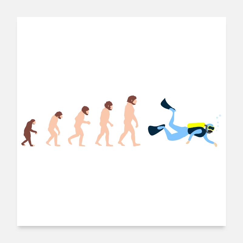 Plongée Sous-marine Human Evolution Plongeur Cadeau amusant Poster 60 x 60 cm