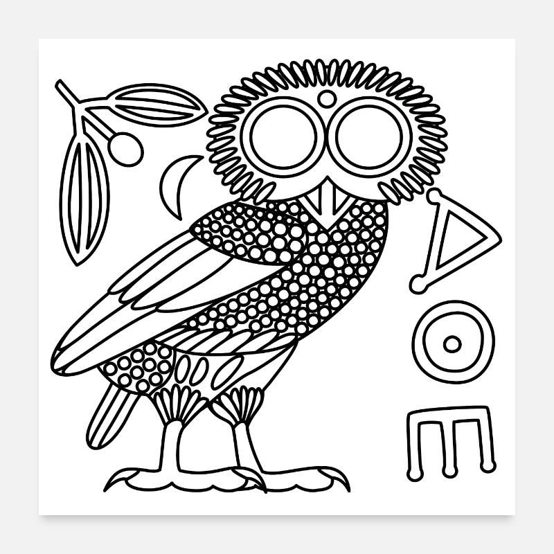 Chouette d'Athéna [Blanc + Tout] - Poster 60 x 60 cm - blanc